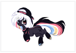 Size: 996x692 | Tagged: safe, artist:little-sketches, oc, oc only, oc:dai, species:earth pony, species:pony, backwards ballcap, baseball cap, cap, chibi, clothing, female, hat, heterochromia, mare, simple background, solo, white background