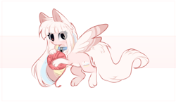 Size: 1604x932 | Tagged: safe, artist:little-sketches, oc, oc:pastel cake, species:pegasus, species:pony, chibi, female, mare, paws, solo, yarn, yarn ball
