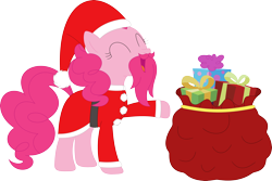 Size: 3574x2383 | Tagged: safe, alternate version, artist:porygon2z, character:pinkie pie, species:earth pony, species:pony, christmas, clothing, female, hat, holiday, santa claus, santa hat, santa sack, simple background, solo, transparent background