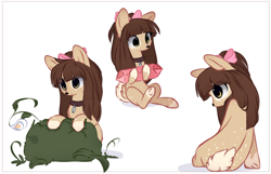 Size: 2000x1284 | Tagged: safe, artist:little-sketches, oc, oc only, oc:alice (m0chis), species:deer, species:pony, bow, chibi, collar, commission, cute, dappled, female, gem, hair bow, original species, simple background, solo, white background