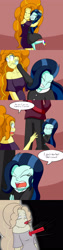 Size: 1000x4000 | Tagged: safe, artist:jake heritagu, character:adagio dazzle, character:chancellor neighsay, oc, oc:dolly dusk, parent:chancellor neighsay, parent:sonata dusk, comic:aria's archives, my little pony:equestria girls, blood, clothing, comic, dagger to the heart, dialogue, dress, equestria girls-ified, female, grimdark series, hug, male, questionable series, speech bubble