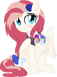 Size: 4374x5887 | Tagged: safe, artist:aureai, artist:cyanlightning, oc, oc only, oc:aureai, oc:azure lightning, oc:mulberry leaves, species:pegasus, species:pony, 2019 community collab, derpibooru community collaboration, .svg available, absurd resolution, blushing, bow, chest fluff, clothing, cute, ear fluff, female, flower, flower in hair, folded wings, happy, hoof fluff, hoof hold, lidded eyes, mare, ocbetes, plushie, raised eyebrow, raised hoof, rose, scarf, simple background, sitting, smiling, solo, tail bow, transparent background, vector, wings