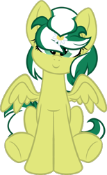 Size: 740x1200 | Tagged: safe, artist:binkyt11, derpibooru original, oc, oc only, oc:marguerite daisy, species:pegasus, species:pony, 2019 community collab, derpibooru community collaboration, daisy (flower), female, flower, flower in hair, head tilt, looking at you, mare, medibang paint, simple background, sitting, solo, transparent background, wings