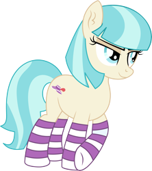 Size: 4315x4868 | Tagged: safe, artist:cyanlightning, character:coco pommel, species:earth pony, species:pony, .svg available, absurd resolution, clothing, ear fluff, female, lidded eyes, mare, missing accessory, simple background, socks, solo, stockings, striped socks, thigh highs, transparent background, vector