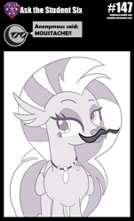 Size: 800x1323 | Tagged: safe, artist:sintakhra, character:silverstream, species:classical hippogriff, species:hippogriff, tumblr:studentsix, facial hair, fake moustache, female, jewelry, moustache, necklace, solo, stair keychain