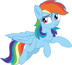 Size: 6681x6027 | Tagged: safe, artist:aureai-sketches, artist:cyanlightning, character:rainbow dash, species:pegasus, species:pony, .svg available, absurd resolution, blep, chest fluff, cute, ear fluff, female, flying, lidded eyes, mare, silly, simple background, smiling, tongue out, transparent background, vector