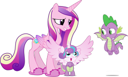 Size: 4887x2975 | Tagged: safe, artist:cyanlightning, artist:kimberlythehedgie, artist:sketchmcreations, artist:stillfire, edit, editor:slayerbvc, character:princess cadance, character:princess flurry heart, character:spike, species:alicorn, species:dragon, species:pony, accessory-less edit, animal costume, baby, baby pony, bipedal, clothing, costume, dragon costume, female, flying, footed sleeper, looking down, looking up, male, missing accessory, mother and daughter, nasal strip, pajamas, simple background, slippers, smiling, spread wings, transparent background, vector, vector edit, winged spike, wings, zipper