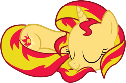 Size: 1109x728 | Tagged: safe, artist:uigsyvigvusy, artist:zacatron94, character:sunset shimmer, species:pony, species:unicorn, g4, behaving like a cat, curled up, cute, eyes closed, female, mare, prone, shimmerbetes, simple background, sleeping, solo, trace, transparent background, vector