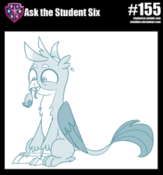 Size: 800x857 | Tagged: safe, artist:sintakhra, character:gallus, species:griffon, tumblr:studentsix, behaving like a cat, cat toy, catbird, cute, gallabetes, griffons doing cat things, male, mouse, sitting, solo
