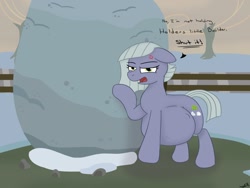 Size: 1280x960 | Tagged: safe, artist:theimmortalwolf, character:limestone pie, species:pony, angry, female, holder's boulder, looking at you, pregnant, pregnant limestone, rock farm, snow, solo