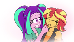 Size: 1280x720 | Tagged: safe, artist:jake heritagu, character:aria blaze, character:sunset shimmer, comic:aria's archives, ship:sunblaze, g4, my little pony: equestria girls, my little pony:equestria girls, cute, eyes closed, feeding, female, grimdark series, lesbian, questionable series, shimmerbetes, shipping, spoon, sunblaze