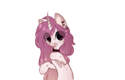 Size: 984x635 | Tagged: safe, artist:little-sketches, oc, oc only, oc:ryuko, species:pony, species:unicorn, chibi, eye clipping through hair, female, mare, simple background, solo, white background