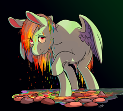 Size: 3140x2843 | Tagged: safe, artist:docwario, artist:xiao668, character:rainbow dash, species:pegasus, species:pony, color loss, discolored, drain, female, solo, stone, water