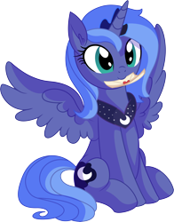 Size: 5847x7451 | Tagged: safe, artist:cyanlightning, character:princess luna, species:alicorn, species:pony, episode:hearts and hooves day, g4, my little pony: friendship is magic, .svg available, absurd resolution, c:, cute, ear fluff, female, hnnng, holiday, letter, looking at you, love letter, lunabetes, mare, missing accessory, mouth hold, nom, peytral, s1 luna, simple background, sitting, smiling, solo, spread wings, sweet dreams fuel, transparent background, valentine's day, vector, weapons-grade cute, wings