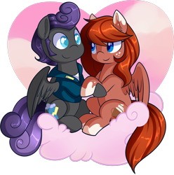 Size: 1696x1712 | Tagged: safe, artist:xwhitedreamsx, oc, oc only, species:pegasus, species:pony, cloud, female, freckles, heart, male, mare, simple background, socks (coat marking), stallion, transparent background, ych result
