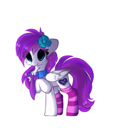 Size: 860x941 | Tagged: safe, artist:little-sketches, oc, oc:lavanda, species:pegasus, species:pony, clothing, eye clipping through hair, female, mare, simple background, socks, solo, striped socks, white background