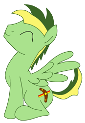 Size: 703x1011 | Tagged: safe, artist:didgereethebrony, oc, oc only, oc:didgeree, species:pegasus, species:pony, colored lineart, cutie mark, eyes closed, green coat, happy, male, reupload, simple background, sitting, smiling, solo, spiky mane, spiky tail, spread wings, stallion, transparent background, two toned mane, two toned tail, updated, updated design, vector, wings
