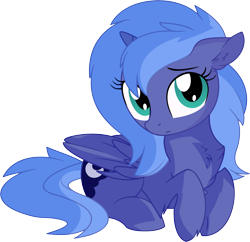 Size: 7061x6849 | Tagged: safe, artist:aureai-sketches, artist:cyanlightning, character:princess luna, species:alicorn, species:pony, .svg available, absurd resolution, chest fluff, cute, dawwww, ear fluff, female, filly, folded wings, hnnng, looking at you, lunabetes, precious, prone, s1 luna, simple background, solo, transparent background, vector, weapons-grade cute, wings, woona, younger