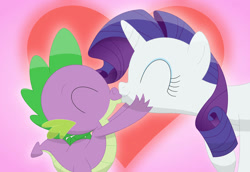 Size: 1078x741 | Tagged: safe, artist:porygon2z, character:rarity, character:spike, species:dragon, species:pony, species:unicorn, ship:sparity, female, holiday, kissing, male, mare, shipping, straight, valentine's day