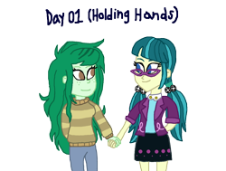 Size: 1500x1136 | Tagged: safe, artist:ktd1993, character:juniper montage, character:wallflower blush, ship:juniblush, my little pony:equestria girls, female, holding hands, lesbian, shipping