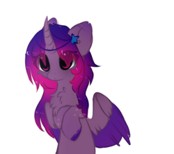 Size: 674x598 | Tagged: safe, artist:little-sketches, oc, oc only, unnamed oc, species:alicorn, species:pony, alicorn oc, chest fluff, chibi, colored wings, cute, eye clipping through hair, female, large eyes, looking at you, mare, multicolored hair, multicolored wings, ocbetes, simple background, solo, spread wings, two toned wings, white background, wings