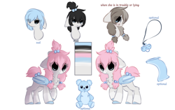 Size: 1660x1044 | Tagged: safe, artist:little-sketches, oc, species:bat pony, species:pony, alternate hair color, blanket, female, filly, pacifier, reference sheet, solo, teddy bear
