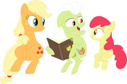 Size: 3475x2301 | Tagged: safe, alternate version, artist:porygon2z, edit, character:apple bloom, character:applejack, character:granny smith, species:earth pony, species:pony, episode:apple family reunion, g4, my little pony: friendship is magic, accessory-less edit, book, female, filly, mare, missing accessory, scrapbook, simple background, sisters, sitting, transparent background, vector