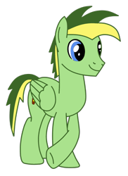 Size: 997x1368 | Tagged: safe, artist:didgereethebrony, oc, oc only, oc:didgeree, species:pegasus, species:pony, blue eyes, colored lineart, crossed hooves, folded wings, green coat, male, reupload, simple background, smiling, solo, spiky mane, spiky tail, stallion, standing, transparent background, two toned mane, two toned tail, updated, updated design, vector, wings