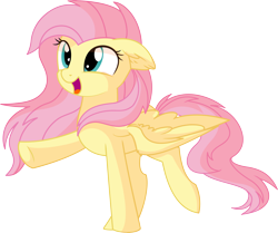 Size: 7413x6193 | Tagged: safe, artist:aureai-sketches, artist:cyanlightning, character:fluttershy, species:pegasus, species:pony, .svg available, absurd resolution, cute, ear fluff, female, happy, mare, open mouth, shyabetes, simple background, solo, spread wings, standing, transparent background, vector, wings