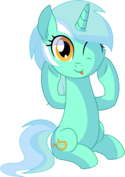 Size: 5395x7630 | Tagged: safe, artist:cyanlightning, character:lyra heartstrings, species:pony, species:unicorn, .svg available, absurd resolution, blep, cute, ear fluff, female, lyrabetes, mare, one eye closed, silly, silly pony, simple background, sitting, smiling, solo, squishy cheeks, tongue out, transparent background, vector, wink