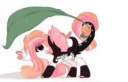 Size: 1389x891 | Tagged: safe, artist:little-sketches, oc, oc:akilegna seyer, species:pegasus, species:pony, eye clipping through hair, female, leaf, mare, micro, simple background, solo, tail hold, white background