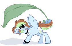 Size: 1389x891 | Tagged: safe, artist:little-sketches, oc, oc:sugar sketch, species:pegasus, species:pony, eye clipping through hair, female, leaf, mare, micro, simple background, solo, tail hold, white background