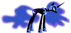 Size: 3613x1697 | Tagged: safe, artist:porygon2z, character:nightmare moon, character:princess luna, species:alicorn, species:pony, episode:the cutie re-mark, armor, cute, ethereal mane, evil, female, galaxy mane, helmet, long legs, mare, simple background, skinny, solo, transparent background, vector