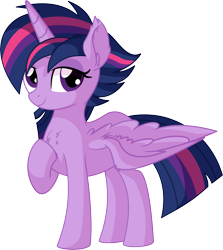 Size: 6073x6794 | Tagged: safe, artist:cyanlightning, character:twilight sparkle, character:twilight sparkle (alicorn), species:alicorn, species:pony, .svg available, absurd resolution, alternate hairstyle, chest fluff, ear fluff, female, lidded eyes, looking at you, mare, punklight sparkle, simple background, solo, spread wings, transparent background, vector, wings