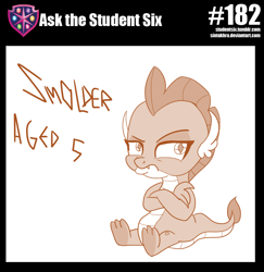 Size: 800x824 | Tagged: safe, artist:sintakhra, character:smolder, species:dragon, tumblr:studentsix, 5-year-old, baby, baby dragon, cute, dragoness, female, madorable, monochrome, pouting, smolder is not amused, smolderbetes, solo, unamused, younger