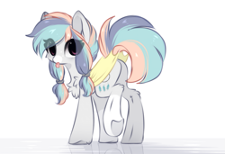 Size: 1185x810 | Tagged: safe, artist:little-sketches, oc, oc only, oc:poptart, species:bat pony, species:pony, bat pony oc, chest fluff, eye clipping through hair, female, mare, plot, solo, tongue out