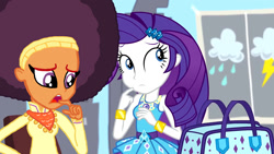 Size: 1280x720 | Tagged: safe, artist:ktd1993, edit, edited screencap, screencap, character:rarity, character:saffron masala, episode:best trends forever, g4, my little pony: equestria girls, my little pony:equestria girls, afro, equestria girls-ified, female, lesbian, raffron, shipping