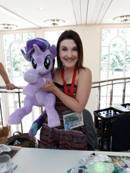 Size: 1548x2064 | Tagged: safe, artist:nekokevin, character:starlight glimmer, species:human, species:pony, species:unicorn, series:nekokevin's glimmy, cute, female, galacon, irl, irl human, kelly sheridan, looking at you, mare, photo, plushie, smiling, voice actor