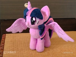 Size: 1024x768 | Tagged: safe, artist:nekokevin, character:twilight sparkle, character:twilight sparkle (alicorn), species:alicorn, species:pony, female, irl, mare, photo, plushie, smiling, solo, spread wings, wings