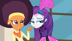Size: 1280x720 | Tagged: safe, artist:ktd1993, edit, edited screencap, screencap, character:rarity, character:saffron masala, episode:display of affection, g4, my little pony: equestria girls, my little pony:equestria girls, afro, equestria girls-ified, female, lesbian, raffron, shipping
