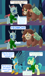 Size: 1920x3240 | Tagged: safe, artist:red4567, character:gallus, character:ocellus, character:sandbar, character:yona, 3d, clothing, comic, green, green clothes, holiday, male, pinch, saint patrick's day, source filmmaker, sweater