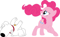 Size: 1137x703 | Tagged: safe, artist:porygon2z, character:pinkie pie, species:dog, species:pony, behaving like a dog, brian griffin, family guy