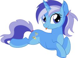 Size: 7574x5669 | Tagged: safe, artist:aureai-sketches, artist:cyanlightning, character:minuette, species:pony, species:unicorn, absurd resolution, blep, collaboration, cute, female, mare, minubetes, ponytail, prone, silly, simple background, smiling, solo, tongue out, transparent background, vector
