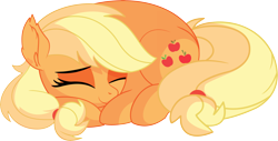 Size: 8681x4418 | Tagged: safe, artist:aureai-sketches, artist:cyanlightning, character:applejack, species:earth pony, species:pony, .svg available, absurd resolution, cute, ear fluff, eyes closed, female, jackabetes, lying down, mare, missing accessory, prone, simple background, sleeping, smiling, solo, transparent background, vector