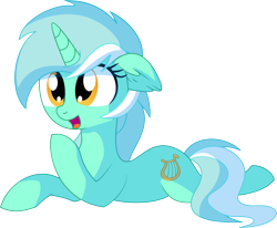 Size: 7342x6050 | Tagged: safe, artist:aureai-sketches, artist:cyanlightning, character:lyra heartstrings, species:pony, species:unicorn, .svg available, absurd resolution, cute, ear fluff, female, lying down, lyrabetes, mare, open mouth, prone, simple background, smiling, solo, transparent background, vector