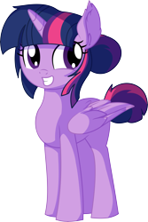 Size: 5437x8128 | Tagged: safe, artist:aureai-sketches, artist:cyanlightning, character:twilight sparkle, character:twilight sparkle (alicorn), species:alicorn, species:pony, .svg available, absurd resolution, alternate hairstyle, ear fluff, female, folded wings, hair bun, i can't believe it's not sci-twi, looking back, mare, nervous, simple background, solo, transparent background, vector, wings