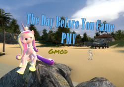 Size: 856x600 | Tagged: safe, artist:didgereethebrony, character:princess cadance, character:shining armor, species:pony, 3d, beach, gmod, text, thumbnail, transparent, youtube link, youtube thumbnail
