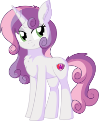 Size: 6039x7378 | Tagged: safe, artist:aureai-sketches, artist:cyanlightning, character:sweetie belle, species:pony, species:unicorn, .svg available, absurd resolution, chest fluff, cute, diasweetes, ear fluff, eyeshadow, female, lidded eyes, looking back, looking sideways, makeup, mare, older, older sweetie belle, simple background, smiling, solo, tail fluff, transparent background, vector