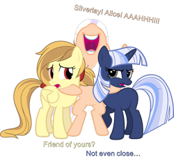 Size: 2231x2074 | Tagged: safe, artist:zacatron94, oc, oc only, oc:alice goldenfeather, oc:silverlay, oc:sweep star, species:pegasus, species:pony, species:unicorn, female, hug, mare, simple background, transparent background