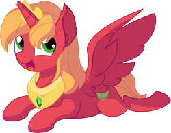 Size: 7749x6003 | Tagged: safe, artist:cyanlightning, character:big mcintosh, species:alicorn, species:pony, episode:do princesses dream of magic sheep?, .svg available, absurd resolution, alicornified, cute, ear fluff, happy, jewelry, looking at you, looking up, macabetes, male, open mouth, peytral, princess big mac, prone, race swap, simple background, smiling, solo, spread wings, stallion, tiara, transparent background, vector, wing fluff, wings